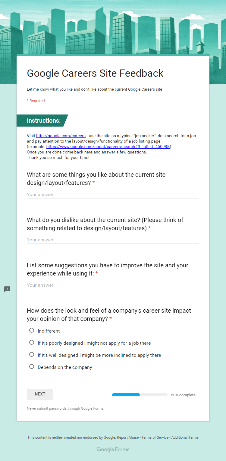 Feedback Form Screenshot