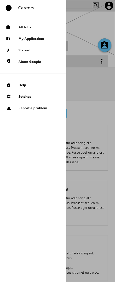 Wireframe: Role Page with Drawer Open (Mobile View)