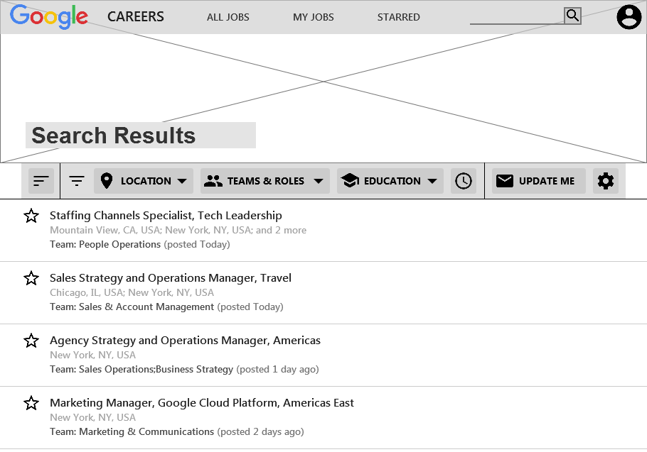Wireframe: Search Results Page
