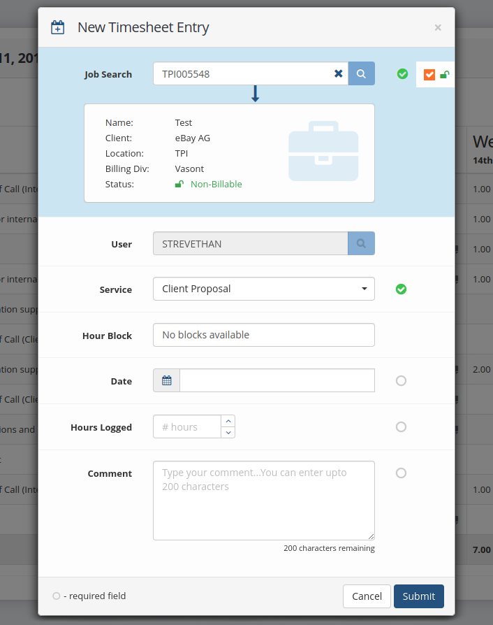 New Timesheet Entry Modal